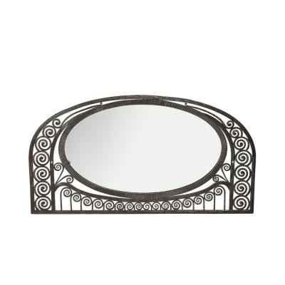 Edgar Brandt Art Deco Wrought Iron Mirror with Scroll Detailing in the Manner of Edgar Brandt