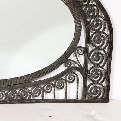 Edgar Brandt Art Deco Wrought Iron Mirror with Scroll Detailing in the Manner of Edgar Brandt