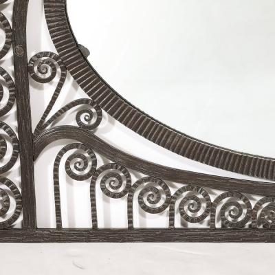 Edgar Brandt Art Deco Wrought Iron Mirror with Scroll Detailing in the Manner of Edgar Brandt