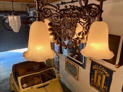 Edgar Brandt Edgar Brandt Gingko Leaves Chandelier 4 Daum Glass Shades Signed