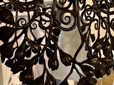 Edgar Brandt Edgar Brandt Gingko Leaves Chandelier 4 Daum Glass Shades Signed