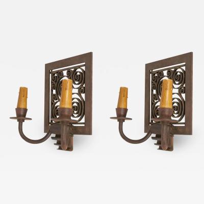 Edgar Brandt Edgar Brandt Pair of Art Deco Wall Sconces