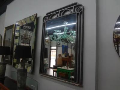 Edgar Brandt French Art Deco Steel Mirror With Marble Base