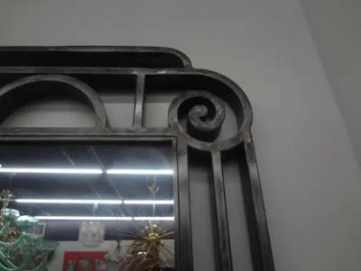 Edgar Brandt French Art Deco Steel Mirror With Marble Base