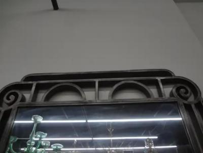 Edgar Brandt French Art Deco Steel Mirror With Marble Base