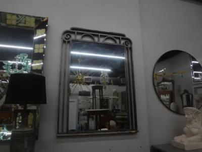 Edgar Brandt French Art Deco Steel Mirror With Marble Base