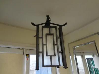Edgar Brandt French Wrought Iron Chinese Chippendale Style Pagoda Lantern