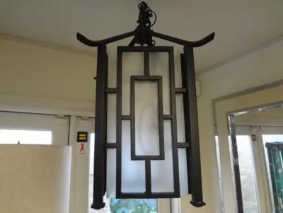 Edgar Brandt French Wrought Iron Chinese Chippendale Style Pagoda Lantern