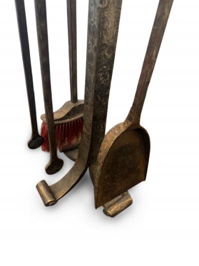 Edger Brandt Art Deco Set of firetools with rooster head finial