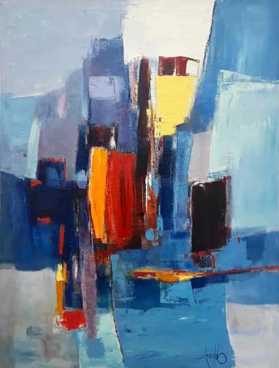 Edith E Ferullo Edith Ferullo Mid century Modern Large Abstract Oil Painting on Canvas