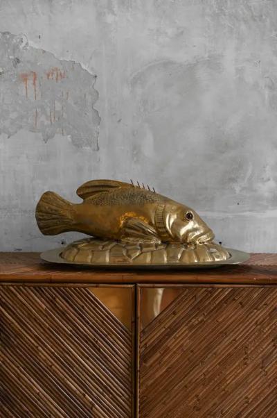 Edizioni Molto Brass Fish Serving Tray Molto Editions 1970s