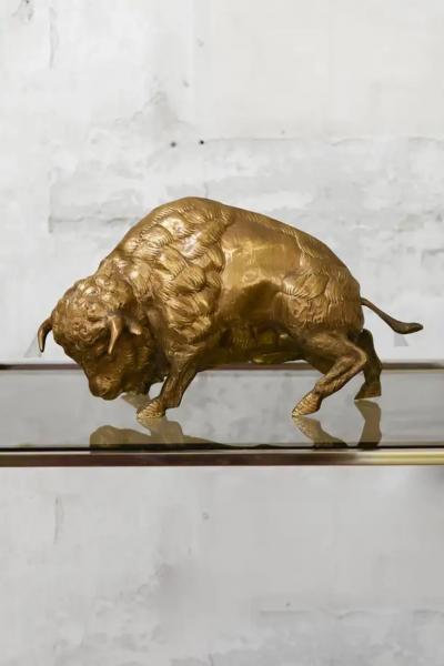 Edizioni Molto Large Brass Bison By Edizioni Molto 1970s Style