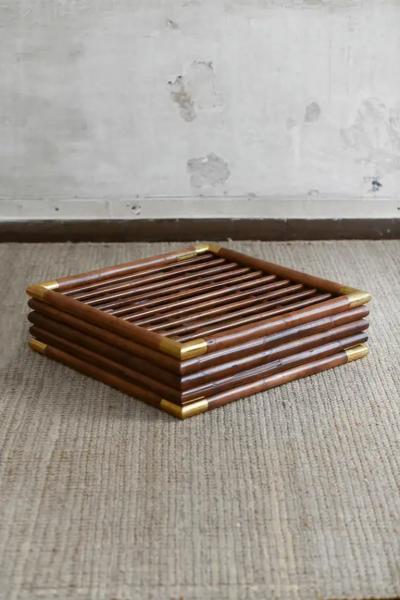 Edizioni Molto Large Dark Finished Rattan Pouf Edizioni Molto