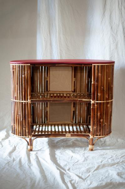 Edizioni Molto Wicker and Bamboo Bar Cabinet Molto Editions