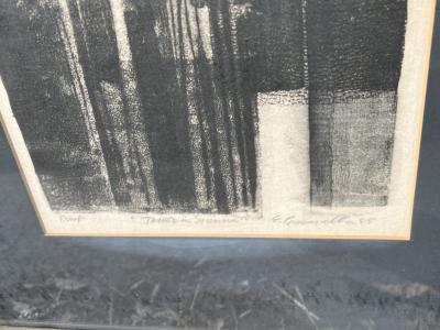 Edmond Casarella MODERNIST BLACK WHITE TOWER IN SIENNA ARTIST PROOF BY EDMOND CASARELLA 1955