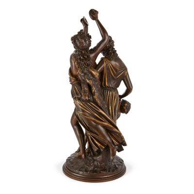 Edmond Lev que Patinated bronze and parcel gilt classical sculpture by Lev que