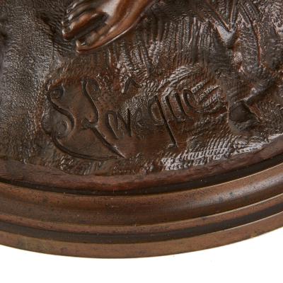 Edmond Lev que Patinated bronze and parcel gilt classical sculpture by Lev que