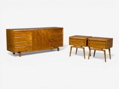 Edmond Spence Edmond J Spence Dresser and Nightstands Burled Maple Bentwood Sweden 1960s