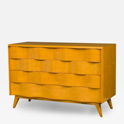 Edmond Spence Edmond J Spence Swedish Mid Century Burled Birch 4 Drawer Wavefront Chest