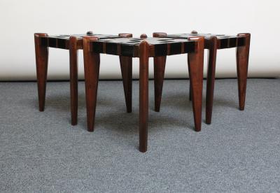 Edmond Spence Set of Three Leather and Solid Stained Teak Stools by Edmond Spence