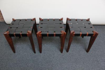 Edmond Spence Set of Three Leather and Solid Stained Teak Stools by Edmond Spence