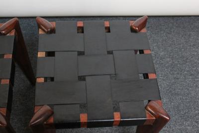Edmond Spence Set of Three Leather and Solid Stained Teak Stools by Edmond Spence