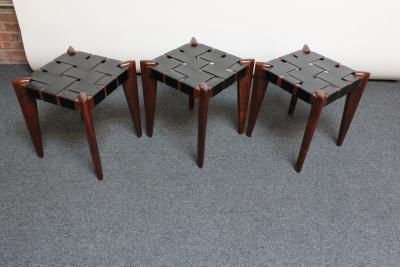 Edmond Spence Set of Three Leather and Solid Stained Teak Stools by Edmond Spence