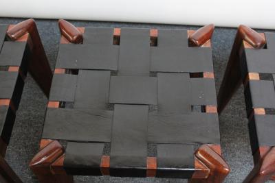 Edmond Spence Set of Three Leather and Solid Stained Teak Stools by Edmond Spence