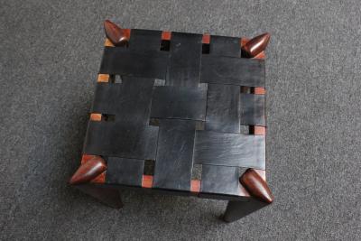 Edmond Spence Set of Three Leather and Solid Stained Teak Stools by Edmond Spence