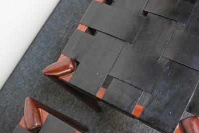 Edmond Spence Set of Three Leather and Solid Stained Teak Stools by Edmond Spence
