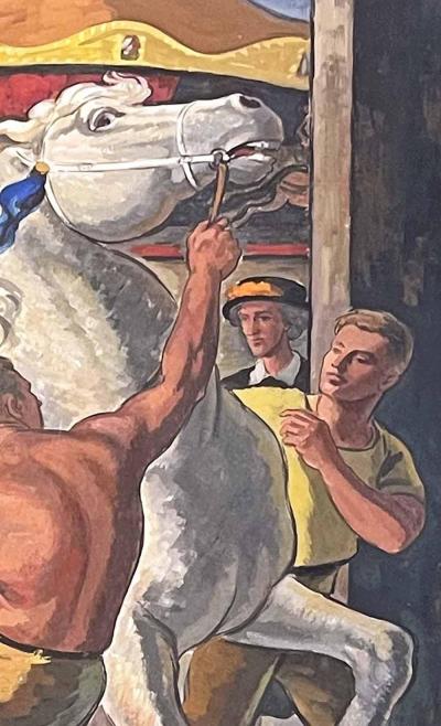 Edmund Brucker State Fair Scene With Horses and Merry Go Round by Edmund Brucker 1912 1999 