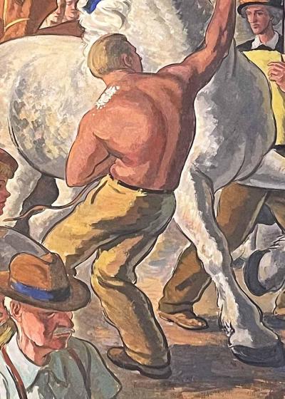 Edmund Brucker State Fair Scene With Horses and Merry Go Round by Edmund Brucker 1912 1999 