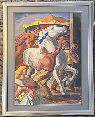 Edmund Brucker State Fair Scene With Horses and Merry Go Round by Edmund Brucker 1912 1999 