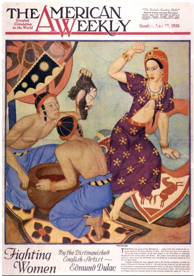 Edmund Dulac Fighting Women American Weekly Cover Art Queen Thomysis Beheading