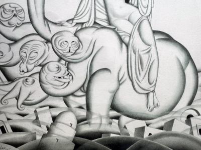 Edmund Dulac The Scarlet Woman of Babylon with Monster Art Deco Original Illustration