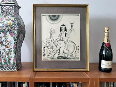 Edmund Dulac The Scarlet Woman of Babylon with Monster Art Deco Original Illustration
