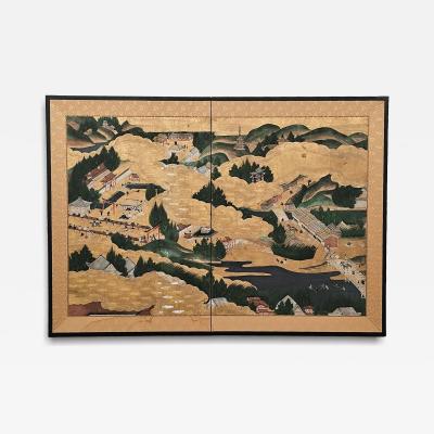 Edo Period Japanese Two Panel Screen before 1840