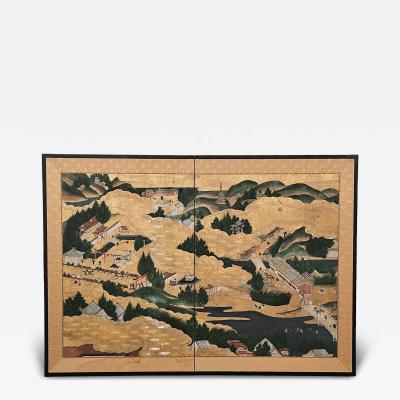 Edo Period Japanese Two Panel Screen before 1840