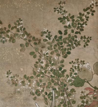 Edo period Japanese Screen Spotted Deer and Autumn Flowers