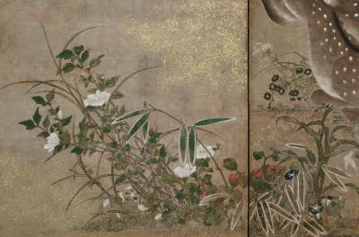 Edo period Japanese Screen Spotted Deer and Autumn Flowers