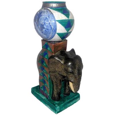Edouard Cazaux Art Deco Nude and Elephant Vase by Edouard Cazaux