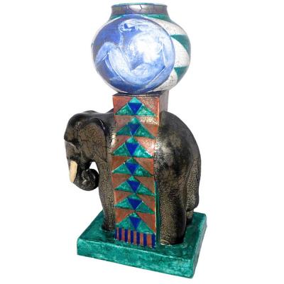 Edouard Cazaux Art Deco Nude and Elephant Vase by Edouard Cazaux