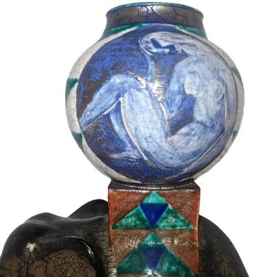 Edouard Cazaux Art Deco Nude and Elephant Vase by Edouard Cazaux