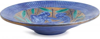 Edouard Cazaux Blue Glazed C ramic Bowl by Edouard Cazaux