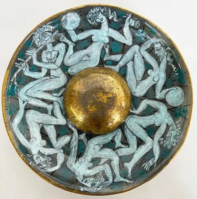 Edouard Cazaux Edouard Cazaux French Ceramic Gilt Centerpiece Platter with Figures