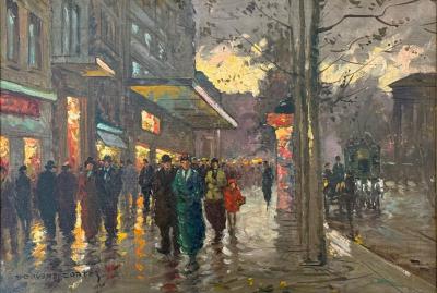 Edouard L on Cort s Oil on Canvas French Painting Paris Street Scene 20th C 