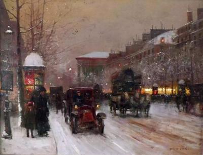 Edouard Leon Cortes Boulevard de la Madeleine on a Snowy Day