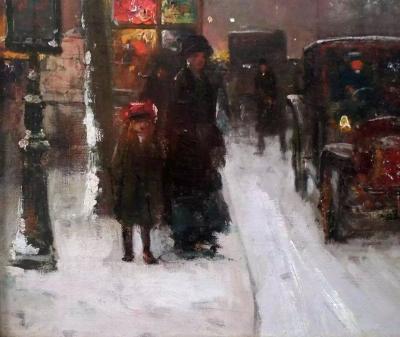 Edouard Leon Cortes Boulevard de la Madeleine on a Snowy Day