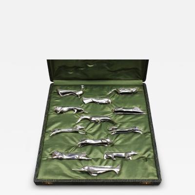 Edouard Marcel Sandoz Set of 12 Fine French Art Deco Silver Plated Gallia Knife Rests by Christofle