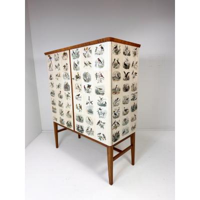 Edouard Travies 1950s Swedish Cabinet With Bird Illustrations by douard Travi s